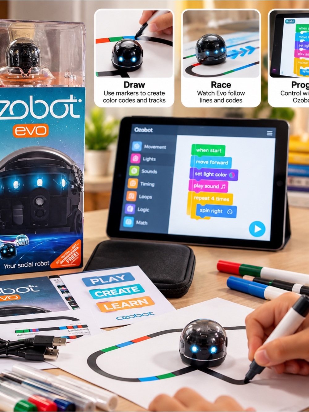 New Sealed Ozobot Evo Social Coding Robot STEM Toy Black